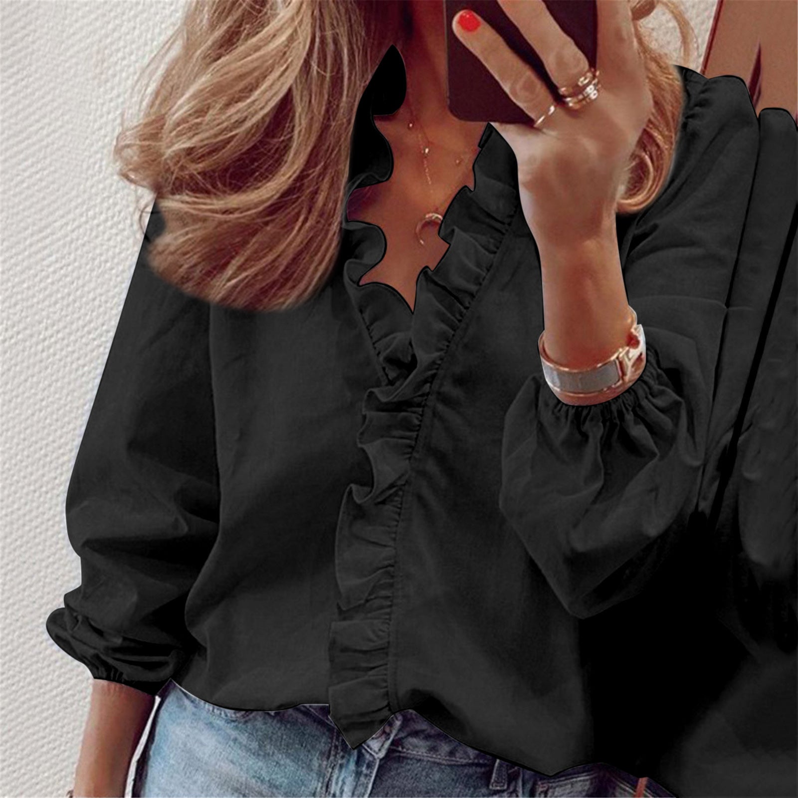 Ruffle Blouse Office Commuting Long-sleeved Pullover Shirt Women's Fashion Casual Daily Tops Koalakits36
