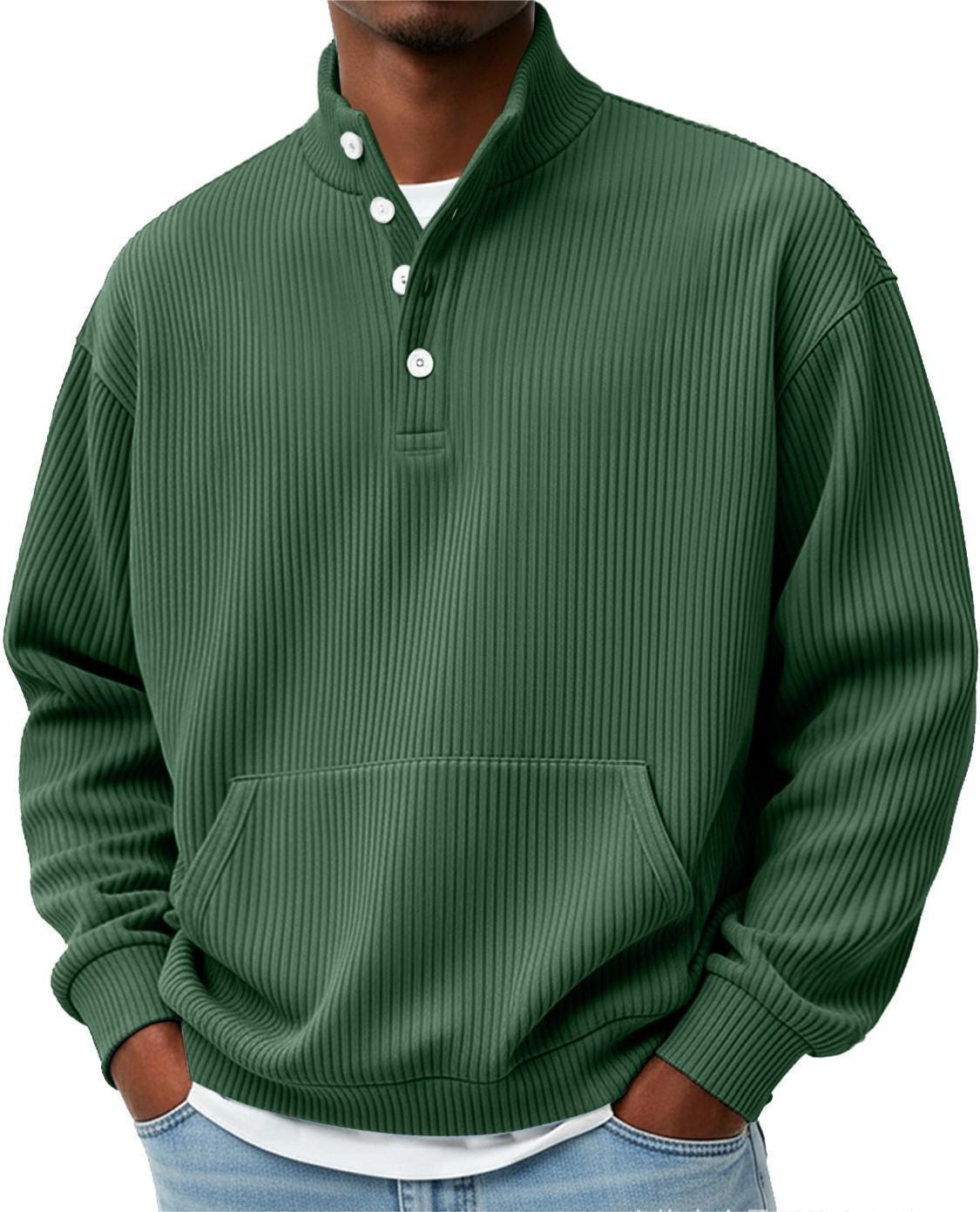 Turtleneck Casual Long-Sleeve Polo Sweatshirt With Pockets For Men Spring Autumn Clothing Loose Button Polo Collar Tees Tops Man Outwear