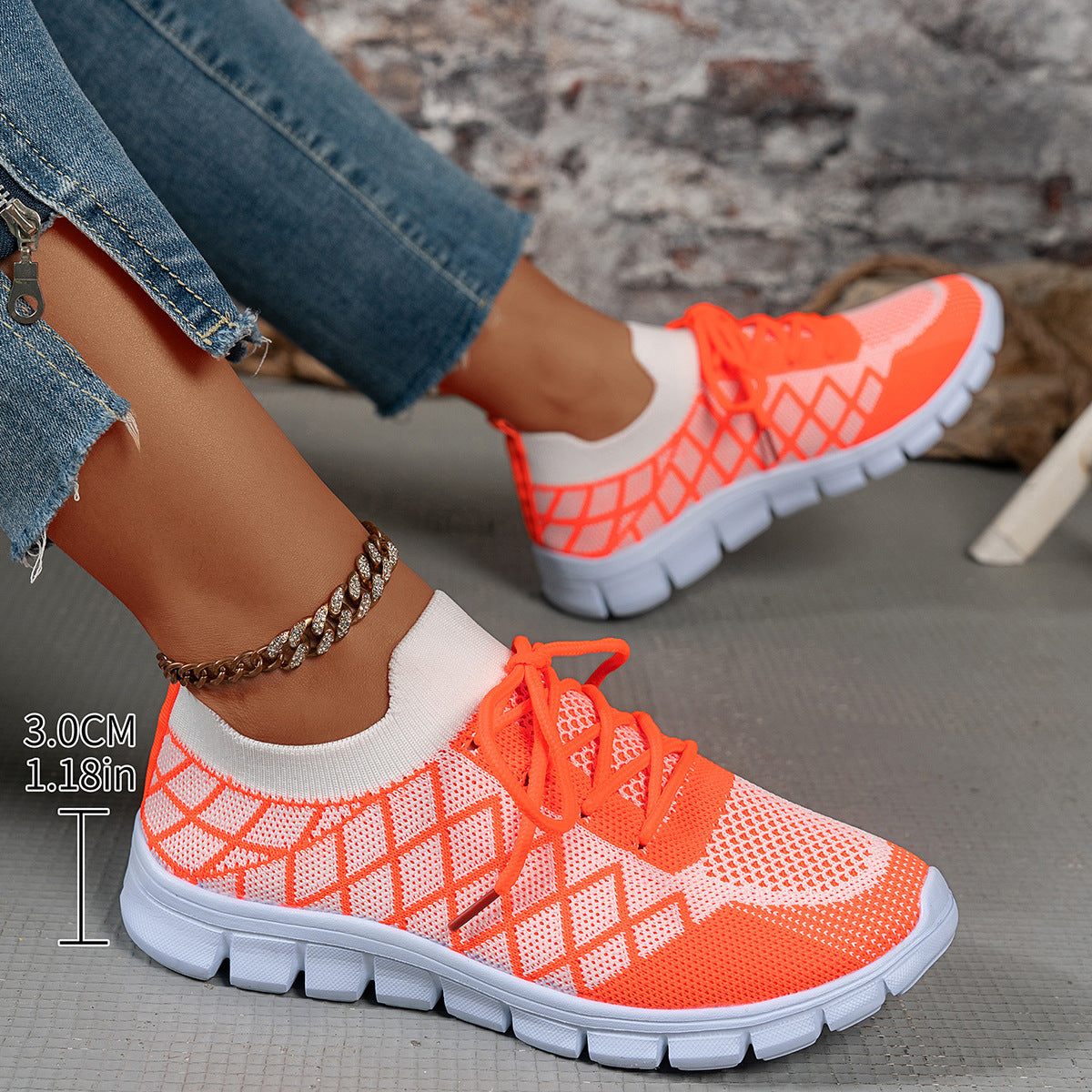 Colorblock Plaid Lace-Up Flyknit Sneakers Ins Mesh Casual Shoes Fashion Breathable | Koalakits36