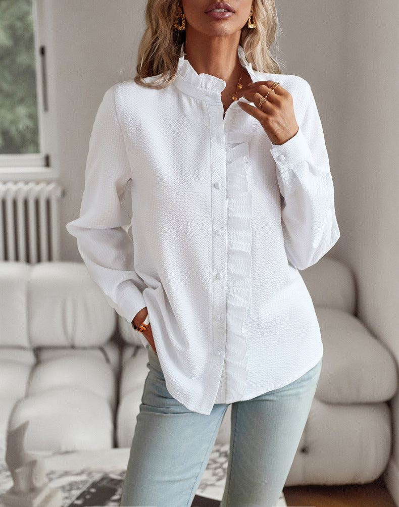 Striped Long Sleeve Shirt Fashion Ruffle Design Button Up Tops | Koalakits36