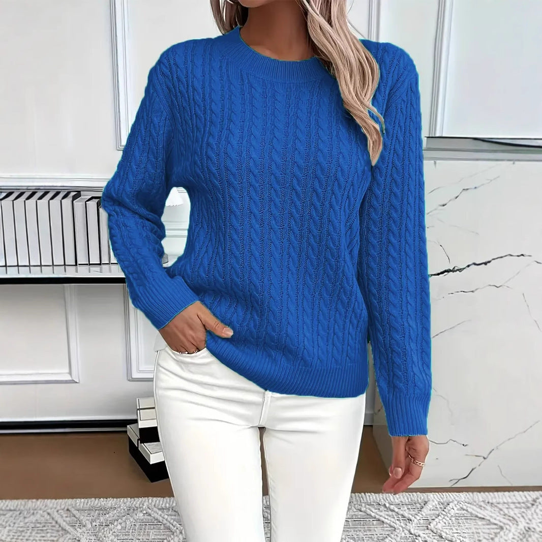 Twist Round Neck Pullover Sweater Fashion Solid Color Long-sleeved Knitted Top Koalakits36