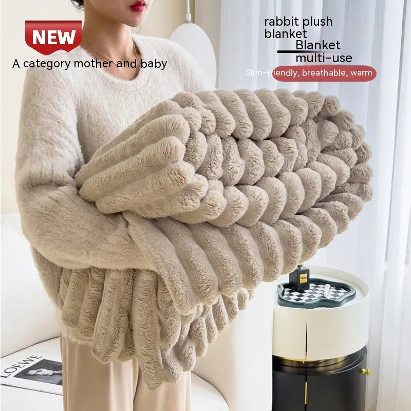 Soft Wind Bubble Velvet Blanket Warm Solid Rabbit Fur Double-sided Thickening Cover Throw Koalakits36