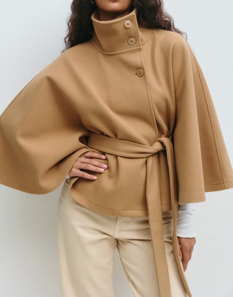 Winter High Neck Batwing Sleeve Coat With Belt Fashion Loose Elegant Button Top Trench Coat | Koalakits36