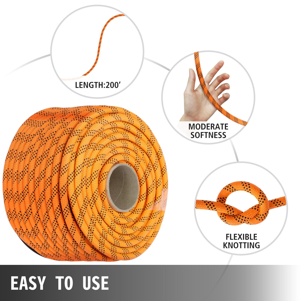 Double braid polyester pulling rope 200 ft, 1100 lbs load capacity, durable high-strength sailing and utility rope
