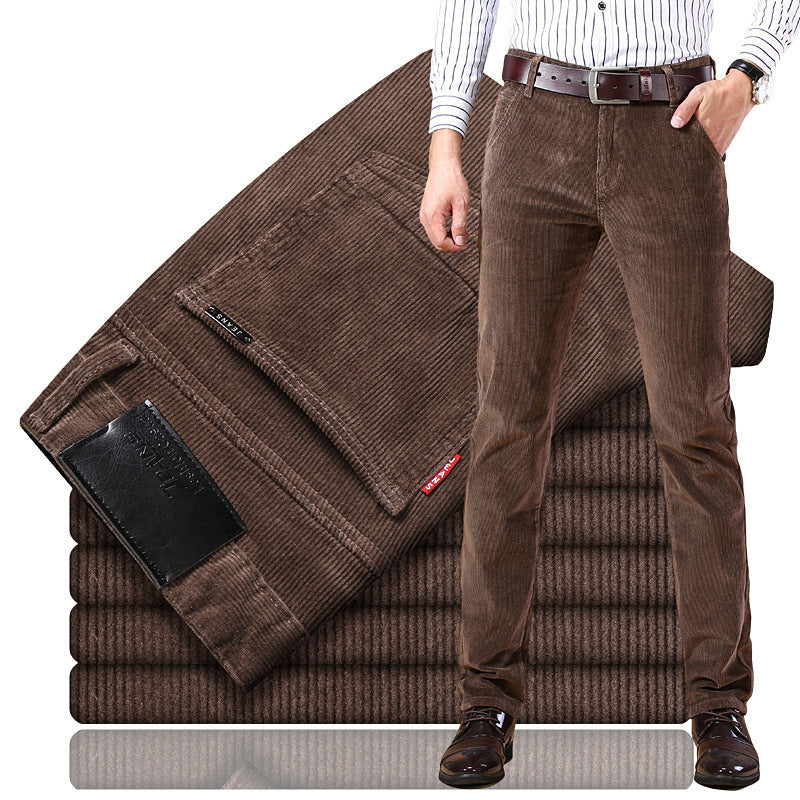 Men's Pockets Corduroy Trousers Winter Slim-fit Straight-leg Casual Pants Clothing Koalakits36