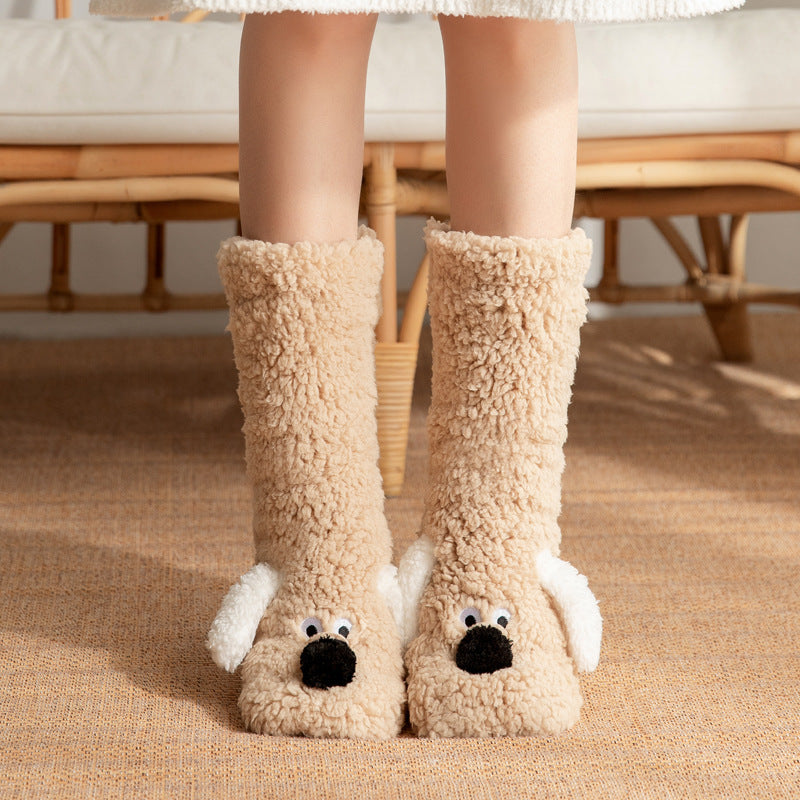 Cute Cartoon Dog Floor Socks Winter Warm Non-slip Plush Socks For Women Koalakits36