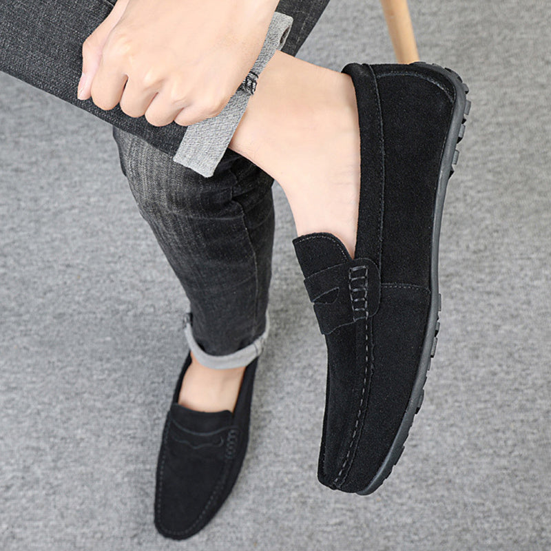 Men's Solid Color Suede Loafers Breathable Comfort Slip-on Flat Shoes | Koalakits36