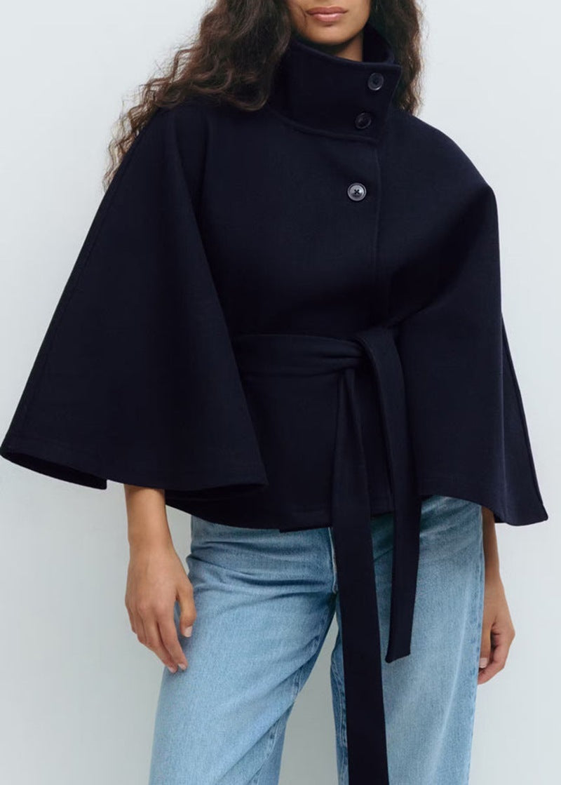 Winter High Neck Batwing Sleeve Coat With Belt Fashion Loose Elegant Button Top Trench Coat | Koalakits36