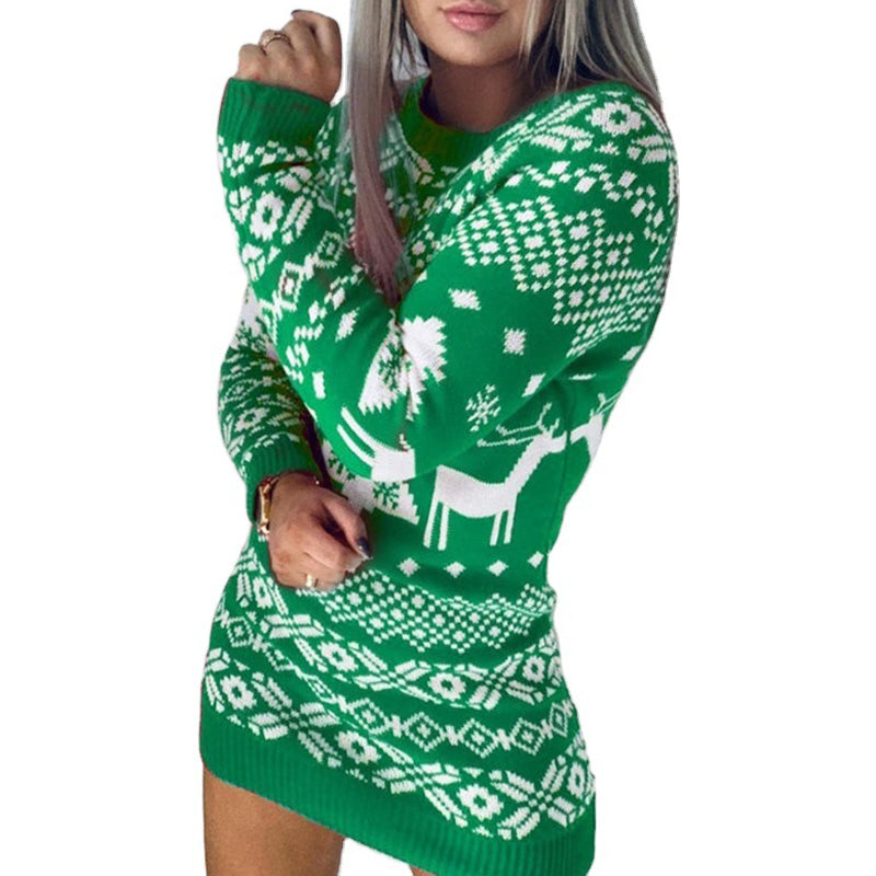 Women Christmas Sweaters Winter Long Sleeve Knitted Sweater Elk Snowflake Print Knitted Jumpers Knitwear Casual Soft Jacquard Pullover Koalakits36