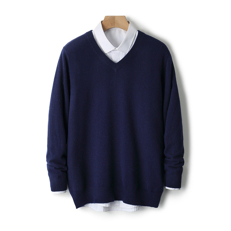 V-Neck Cashmere Sweater – Extra-Thick, Loose-Fit Warm Pullover for Autumn & Winter Wear