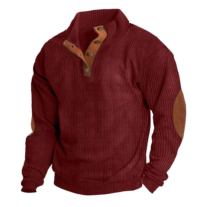 Men’s Corduroy Stand Collar Sweater – Warm Long Sleeve Knit Pullover for Casual Autumn & Winter Wear