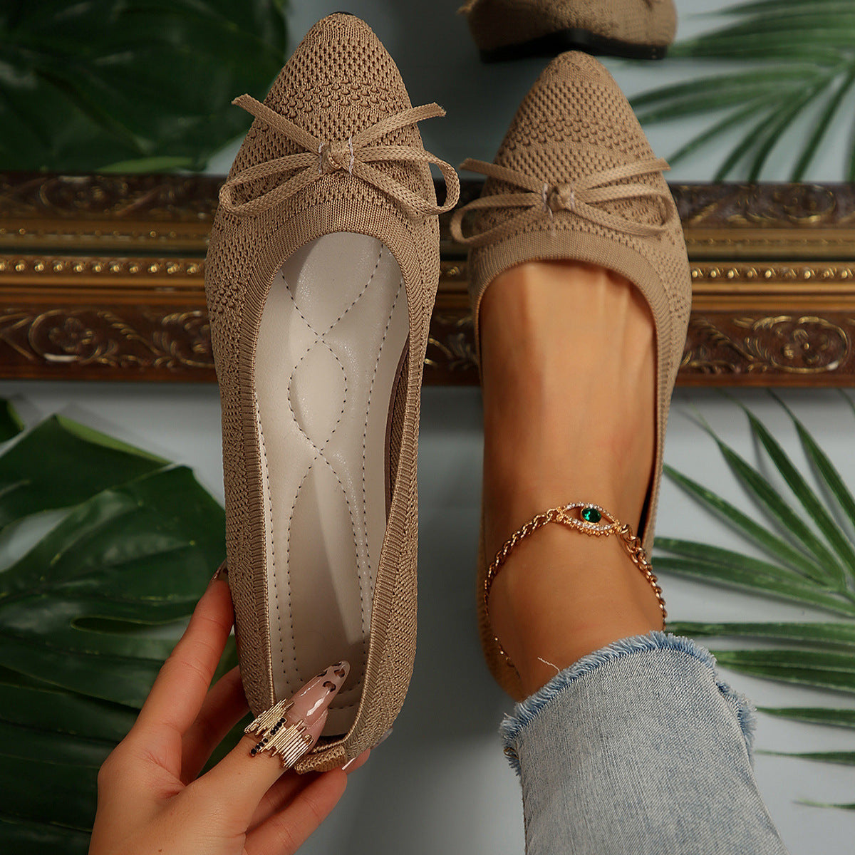 Bow Knitted Loafers Ins Fashion Pointed-toed Flats Shoes For Women | Koalakits36