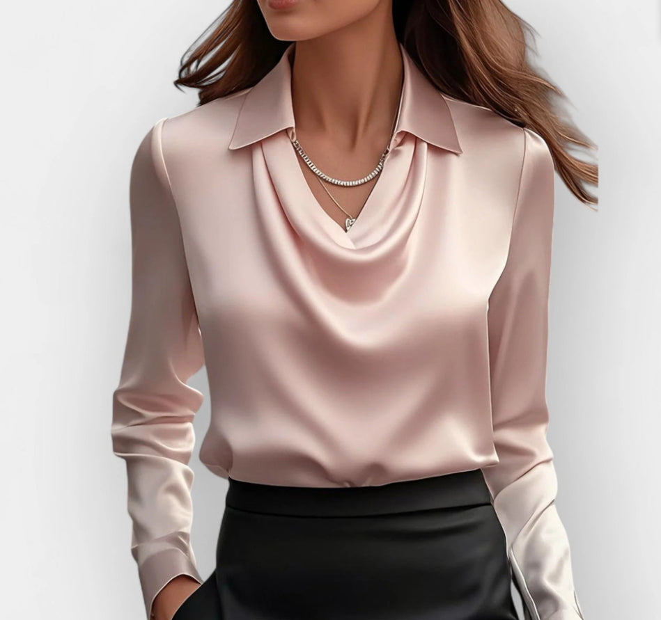 Women’s Collared Long Sleeve Solid Color Work Blouse