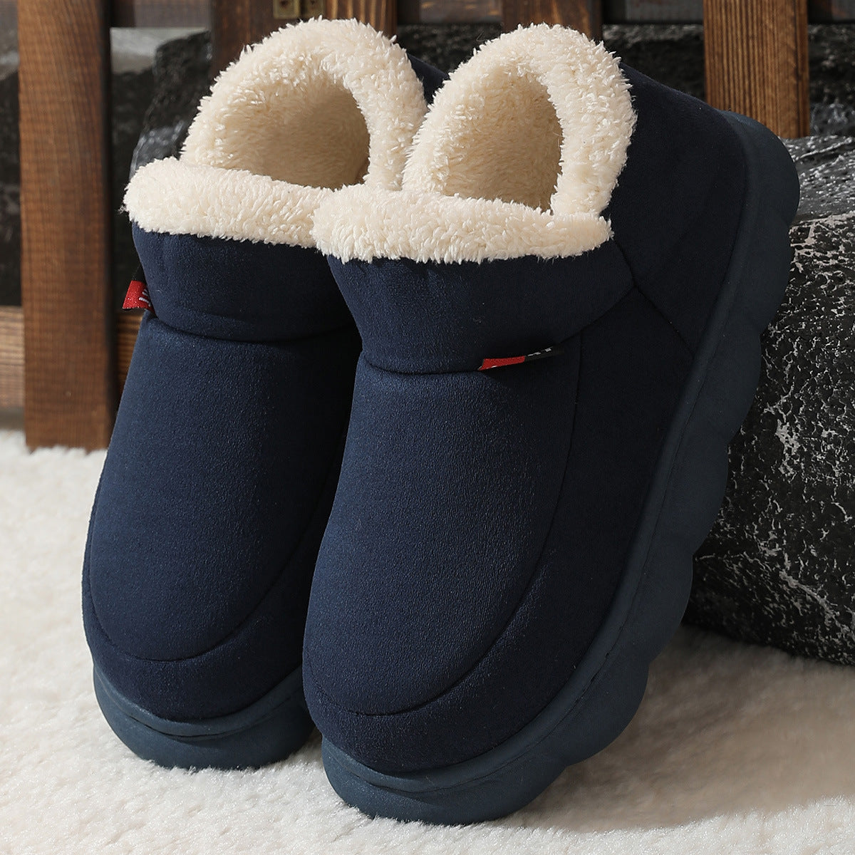 Winter Plush Cotton Shoes Women Men Warm Suede House Shoes For Parents Solid Color Thick-soled