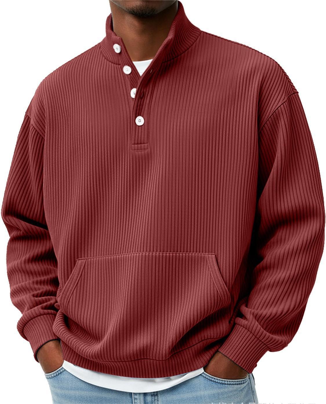 Turtleneck Casual Long-Sleeve Polo Sweatshirt With Pockets For Men Spring Autumn Clothing Loose Button Polo Collar Tees Tops Man Outwear