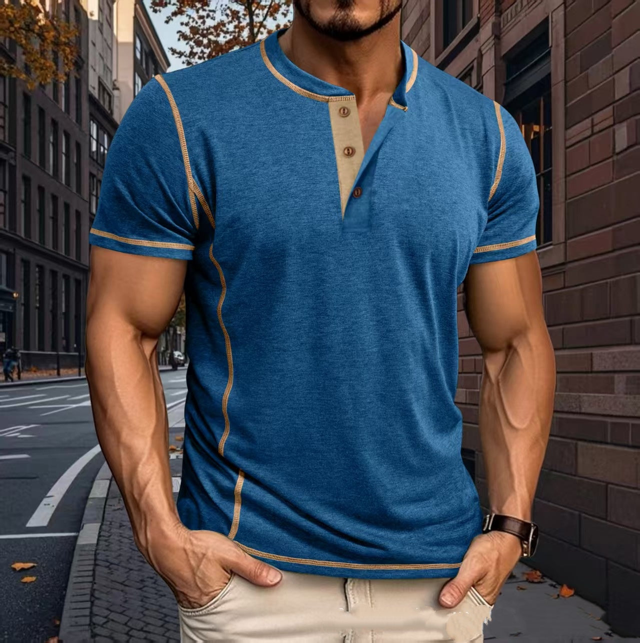 Crew-Neck Short-Sleeve Top Casual Mens Clothing