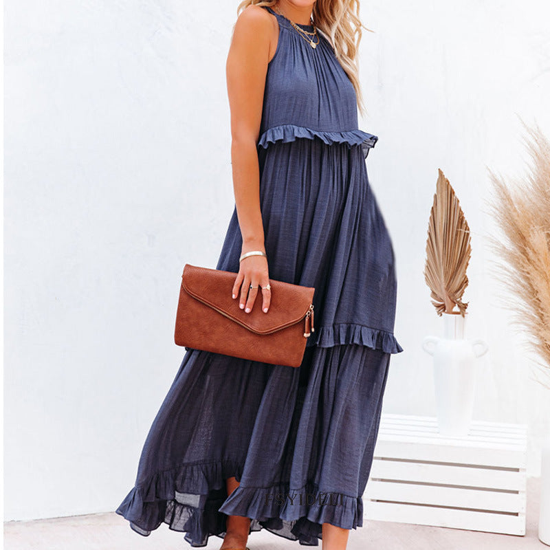 Summer Vacation Style Halter Neck Long Dresses Women Fashion Backless | Koalakits36