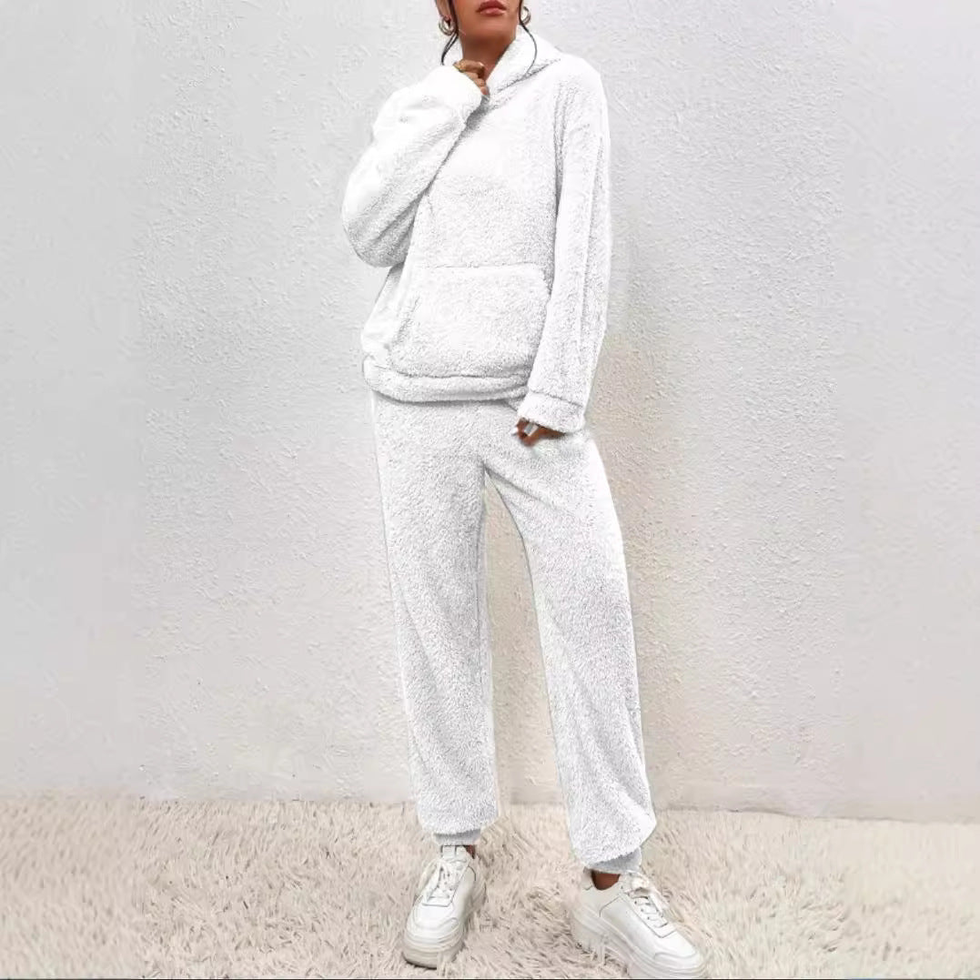 Winter Plush Pajama Set Fashion Casual Hooded Top And Elastic Band Pants Warm Sofa Carpet Home Clothes Koalakits36
