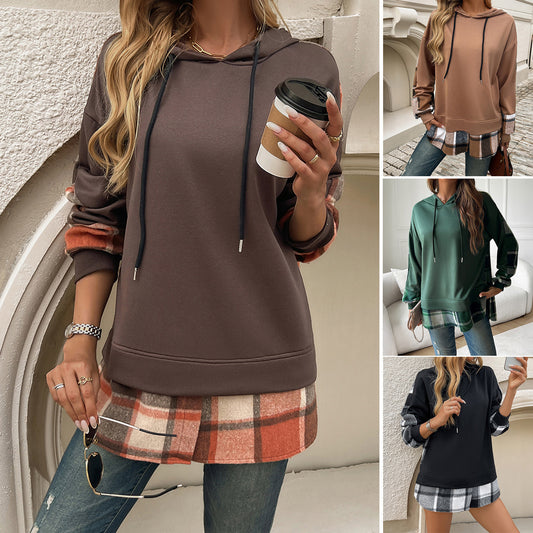 Vintage Oversized Hoodie With Plaid Patchwork Stylish Y2k Round Neck Hooded Long Sleeve Sweatshirts for Women | Koalakits36