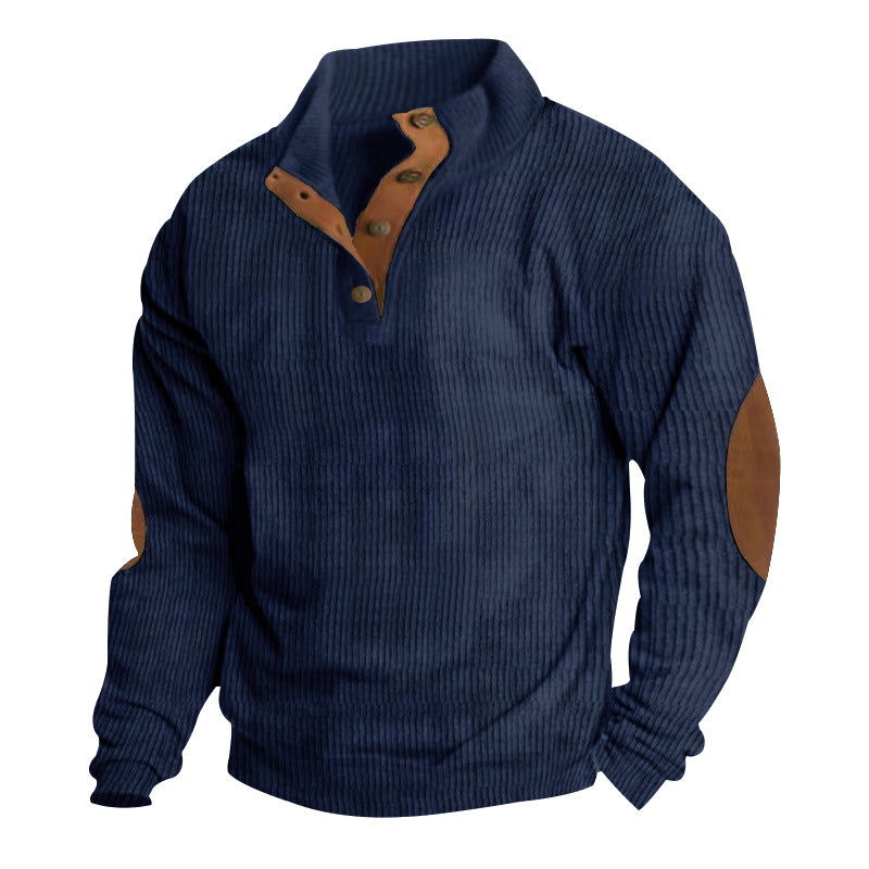 Men’s Corduroy Stand Collar Sweater – Warm Long Sleeve Knit Pullover for Casual Autumn & Winter Wear