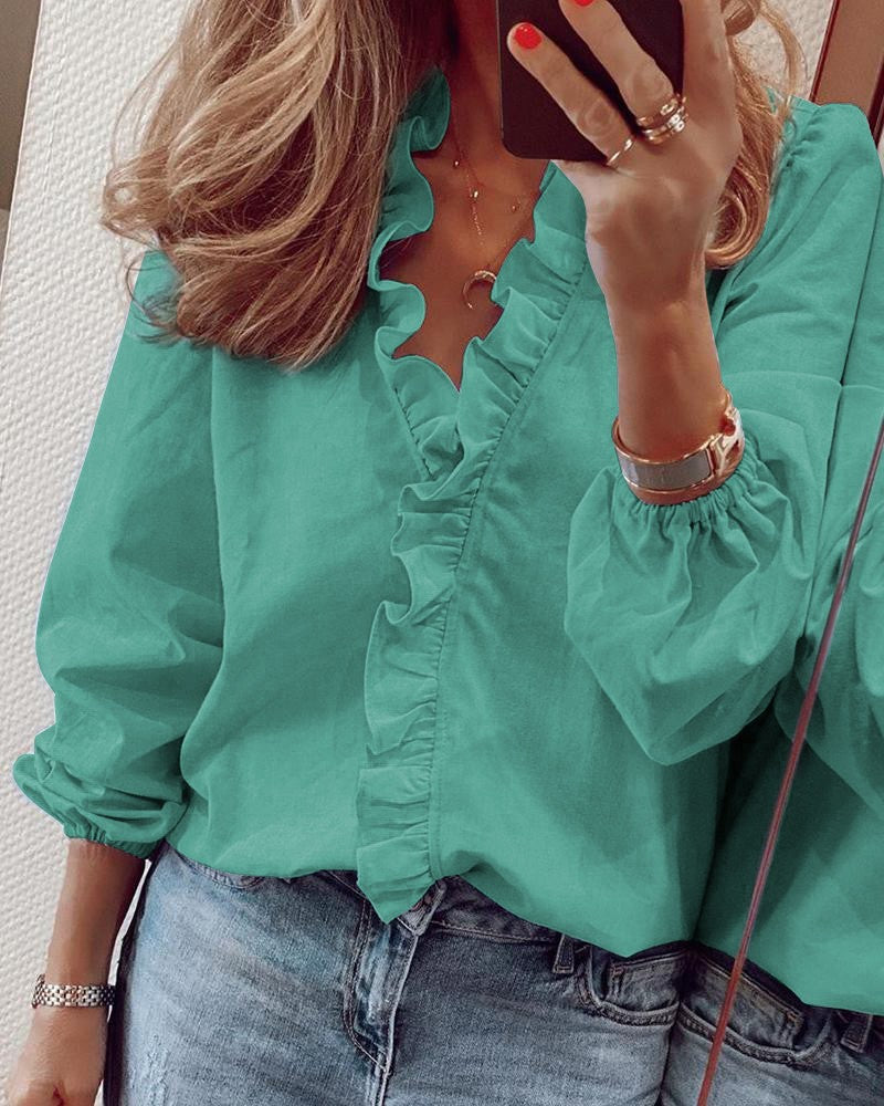 Ruffle Blouse Office Commuting Long-sleeved Pullover Shirt Women's Fashion Casual Daily Tops Koalakits36