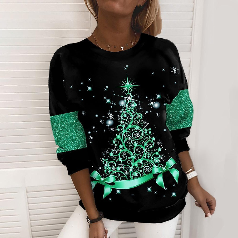 Christmas Sweater Women's 3D Digital Printing Pullover Jacket Fashion Casual Sweatshirt Long Sleeve Printed Round Neck