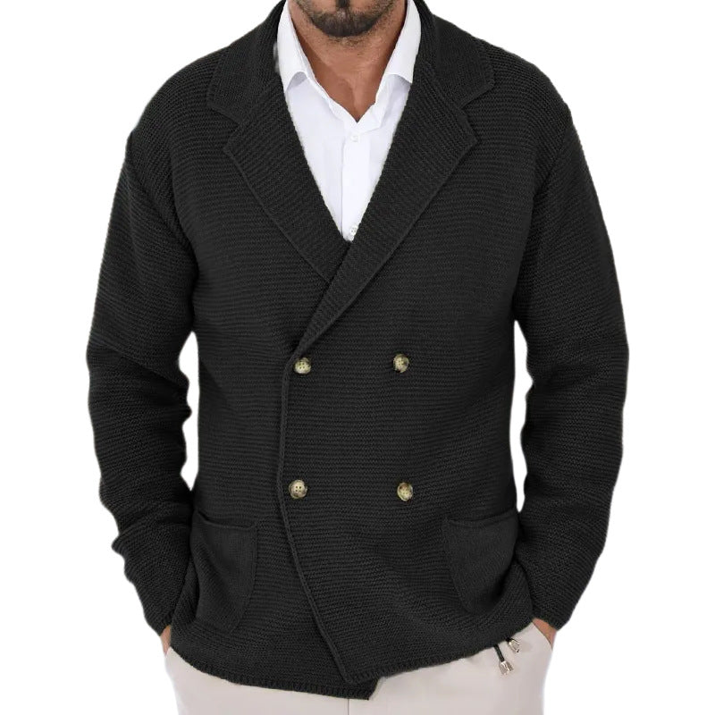 Cardigan Lapel Sweater Coat For Men Fall Winter Slim Double Breasted Sweaters Business Casual Style Koalakits36