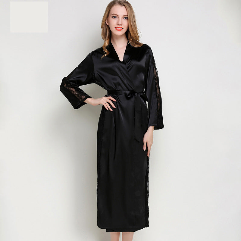 Fashion Ladies Pajamas Imitation Silk Nightgown Lace Sexy Long Nightgown Bathrobe | Koalakits36
