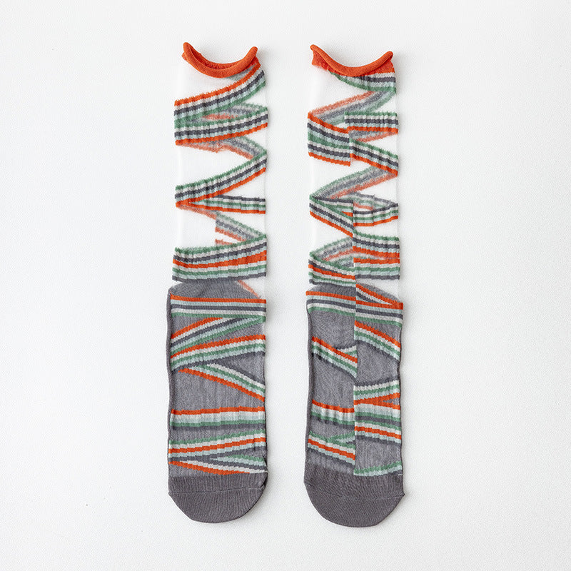 Women's Glass-Knit Ruffle Ankle Socks – Sheer Asymmetrical Frill Socks for Chic Fashion & Everyday Wear