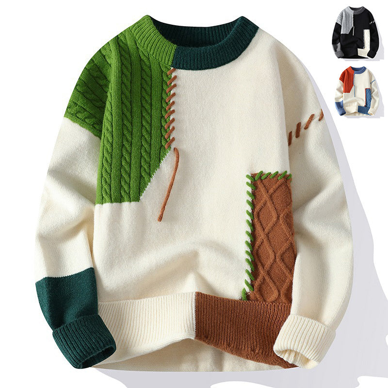 Colorblock Pullover Sweater Winter Fashion Long Sleeve Knitted Top Men's Clothing Koalakits36