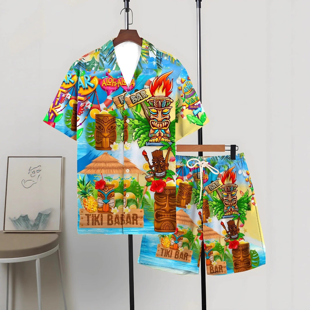 Printed Trendy Loose Short-Sleeve Shirt And Shorts Mens Set
