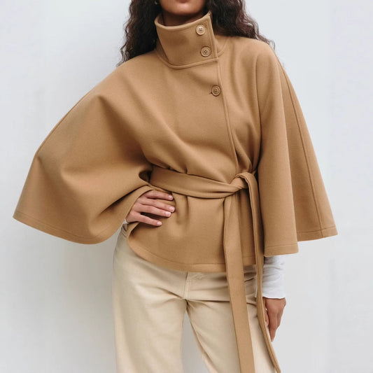 Winter High Neck Batwing Sleeve Coat With Belt Fashion Loose Elegant Button Top Trench Coat | Koalakits36