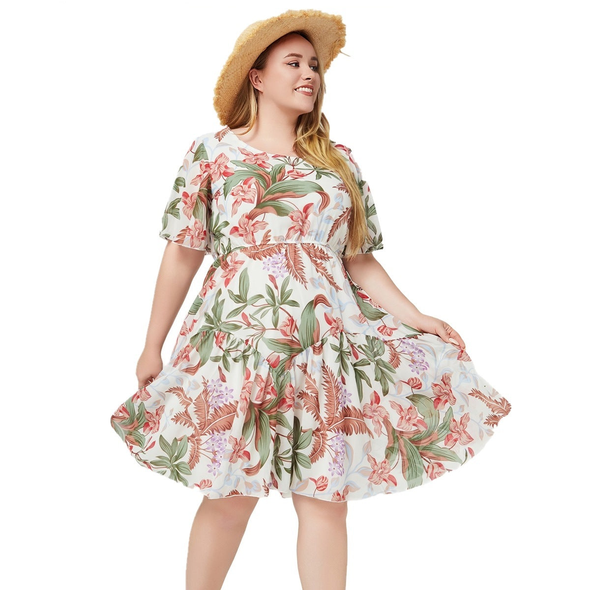 Women's Short Sleeve Printed Chiffon Dress | Koalakits36