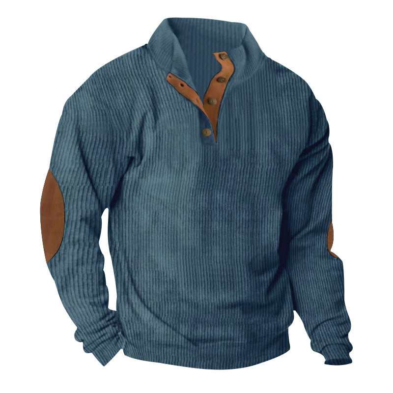 Men’s Corduroy Stand Collar Sweater – Warm Long Sleeve Knit Pullover for Casual Autumn & Winter Wear