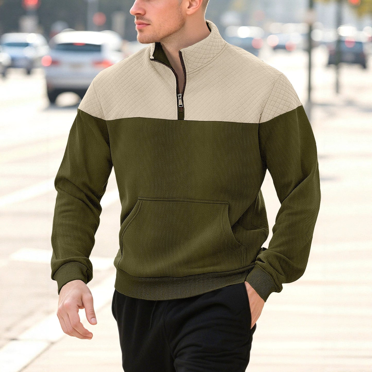 Knitted Zip-Up Minimalist Long-Sleeve Autumn Plus-Size Mens Wear