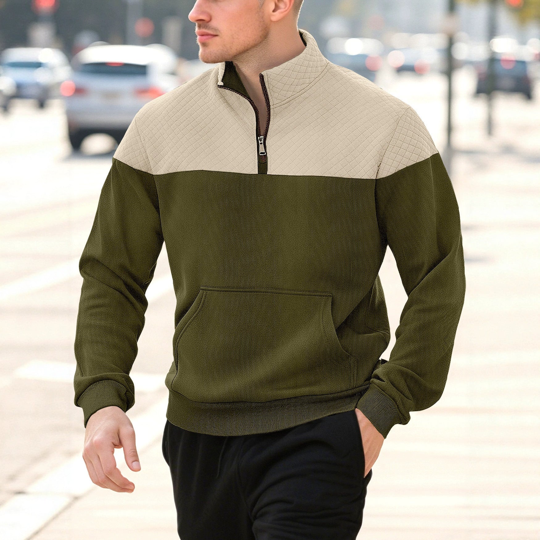 Knitted Zip-Up Minimalist Long-Sleeve Autumn Plus-Size Mens Wear