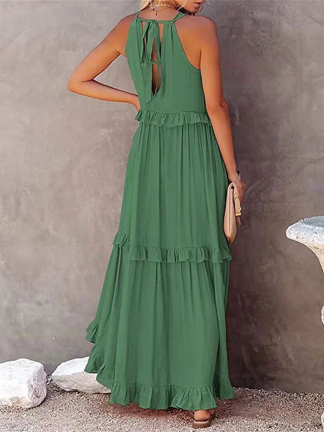 Summer Vacation Style Halter Neck Long Dresses Women Fashion Backless | Koalakits36