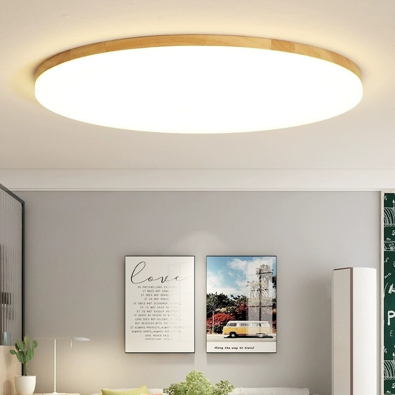 Nordic Style Living Room Simple Modern Ultra-thin Led Round Solid Wood Ceiling Lamp