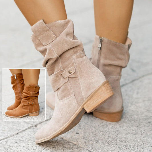 Pointed Toe Mid-calf Boots Fashion Suede Zipper Western Boot Winter Shoes For Women Koalakits36