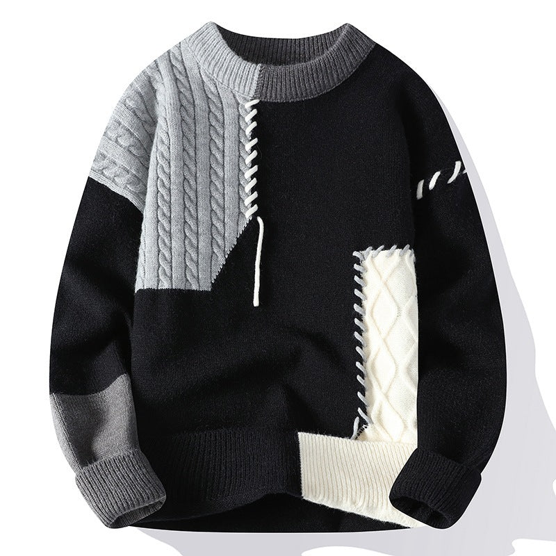 Colorblock Pullover Sweater Winter Fashion Long Sleeve Knitted Top Men's Clothing Koalakits36