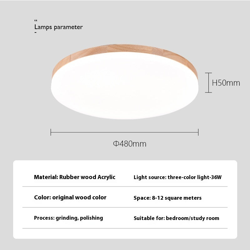 Nordic Style Living Room Simple Modern Ultra-thin Led Round Solid Wood Ceiling Lamp