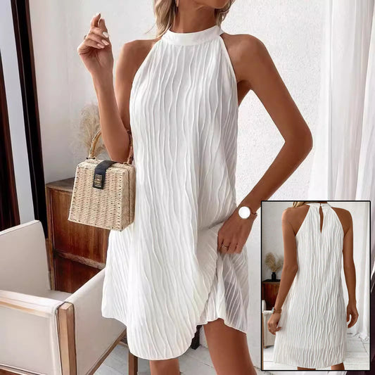 Women Pure Color Halter Backless Dress