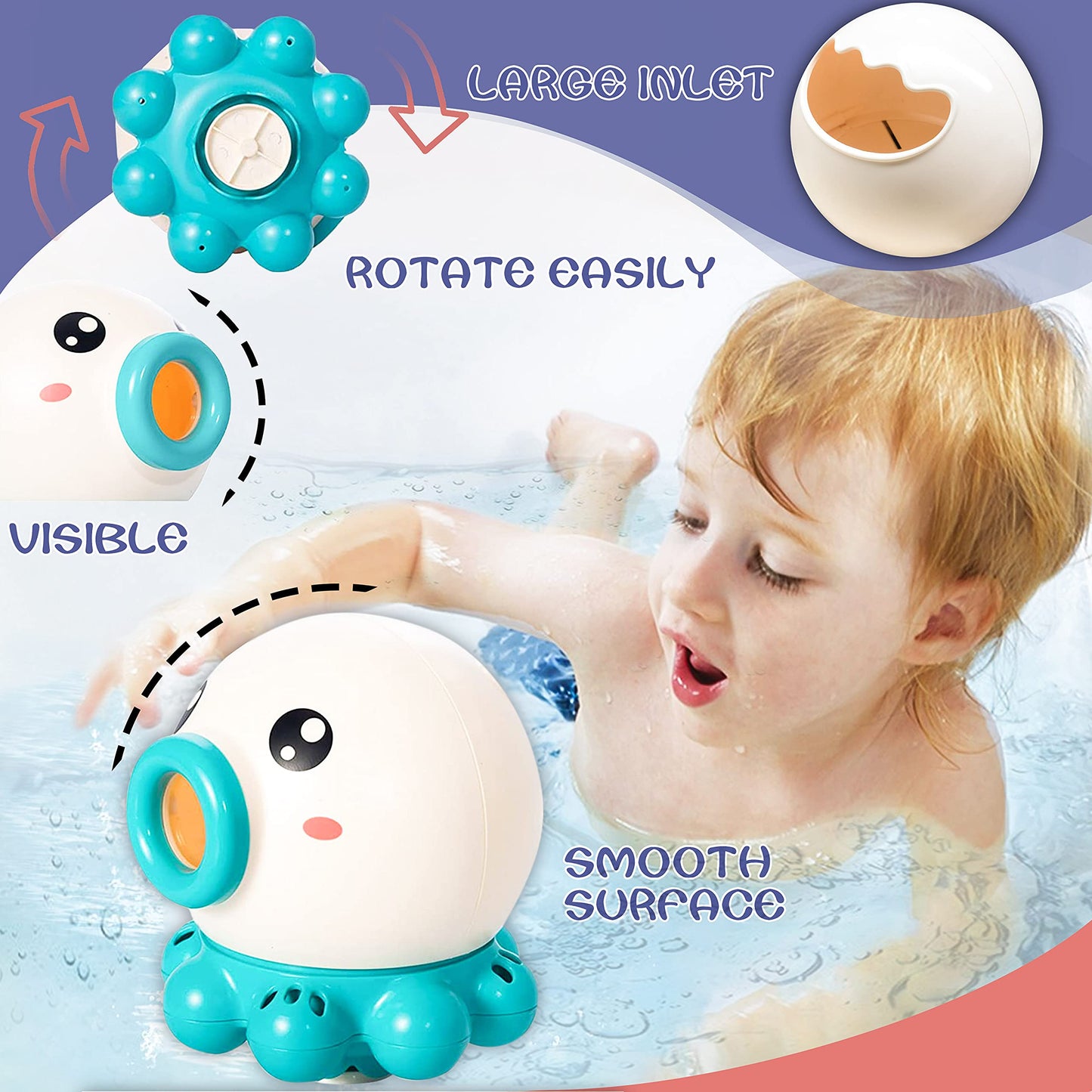 Octopus Fountain Bath Water Toy, Jet Rotating Shower Bathroom Toy, Summer Water Sprinkler Toys, 