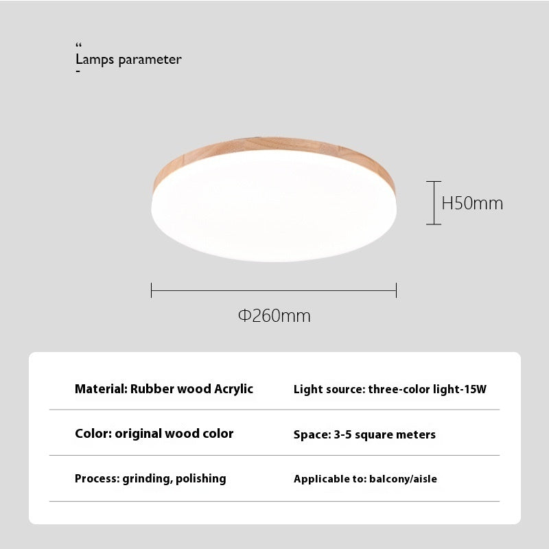 Nordic Style Living Room Simple Modern Ultra-thin Led Round Solid Wood Ceiling Lamp