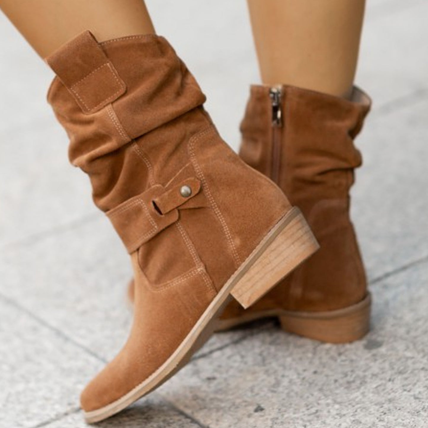 Pointed Toe Mid-calf Boots Fashion Suede Zipper Western Boot Winter Shoes For Women Koalakits36