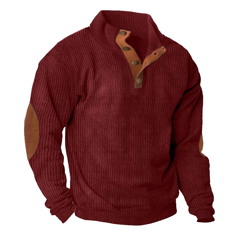 Men’s Corduroy Stand Collar Sweater – Warm Long Sleeve Knit Pullover for Casual Autumn & Winter Wear
