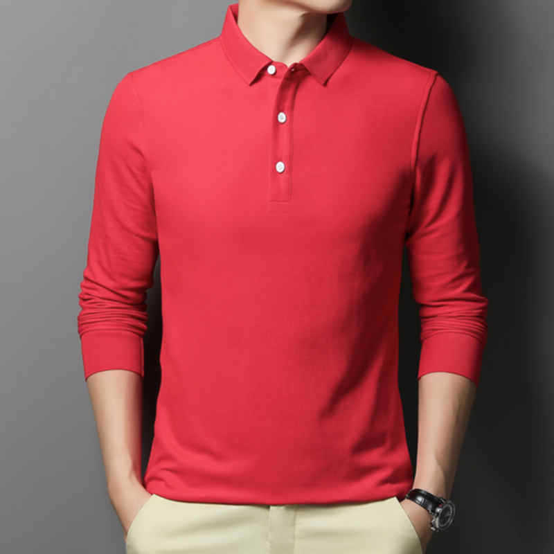 Casual Comfortable Fashion Classic Solid Color Long Sleeve Lapel Polo Shirt | Koalakits36