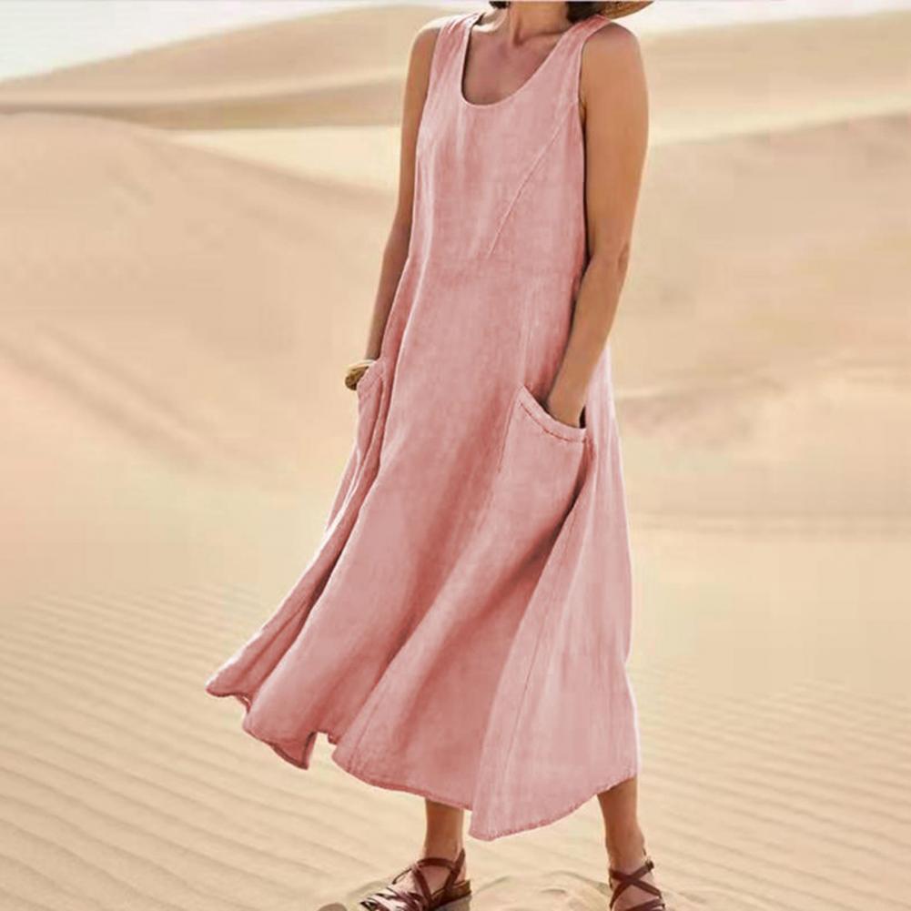 Sleeveless Long Dress With Pockets Fashion Casual Loose Dresses