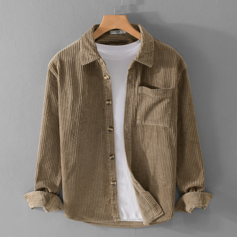 Winter Corduroy Shirt With Pocket Fashion Lapel Button Long Sleeve Top Men's Clothing Koalakits36