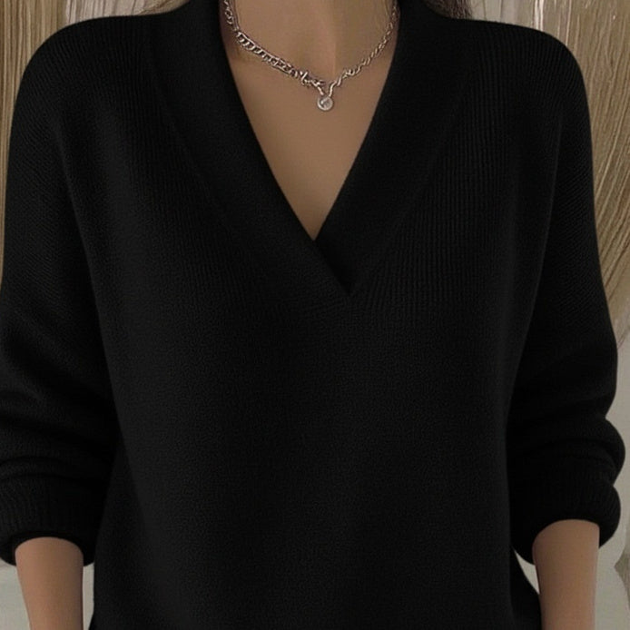Women’s Elegant Soft V-Neck Long Sleeve Knitted Sweater